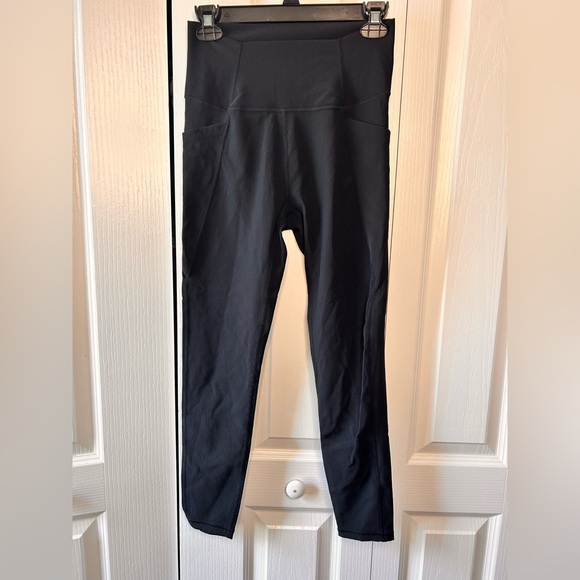 Anthropologie Wilo the Label Women’s Size Large Ribbed Black Leggings Pockets - Picture 1 of 8